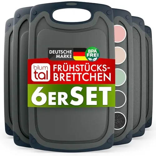 Blumtal Frühstücksbrettchen Set (6-St) aus Kunststoff 25x15 cm - Hochwertige, spülmaschinenfeste Frühstücksbrettchen aus LFGB-zertifiziertem Kunststoff mit rutschfester Kante und Saftrille – ideal für jede Küche und perfekt für Camping!