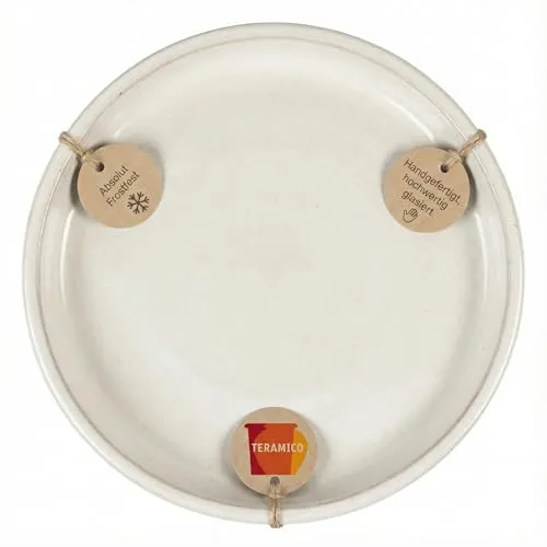 Teramico Vogeltränke/Teller/Untersetzer für Pflanzgefäße Blumentöpfe Blau Weiß Anthrazit glasiert aus Steinzeug 24cm - 42cm -frostfest- (42cm, Grau-Weiß)