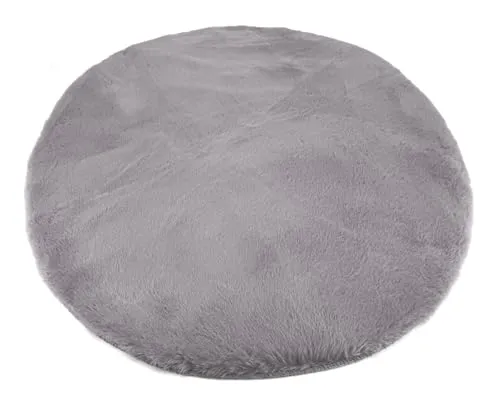 heimtexland Flauschiger Fellteppich Rabbit Hochflor Teppich Hasenfell-Imitat 90 cm rund Bettvorleger Schlafzimmer Deko-Fell Wohnzimmer Spielteppich Kinderzimmer Typ917 - grau