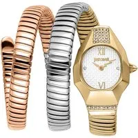 Just Cavalli Chronograph Damen-Uhr – Stilvolle Analogquarz-Uhr - Elegante Damen-Uhr mit trendigem ovalem Gehäuse und tricolor Zifferblatt. Wasserdicht bis 3 bar, perfekt für den täglichen Einsatz.