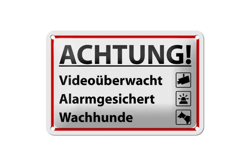 Produktbild Blechschild Hinweis 18x12cm Achtung Videoüberwacht Alarm Deko Schild