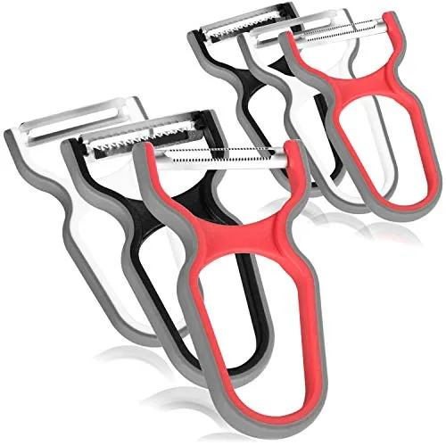 com-four® 6-teiliges gemischtes Schäler-Set für Obst und Gemüse - Rostfrei, Universalschäler besonders scharf, ergonomisch und mit rutschfester Gummilippe - Sparschäler mit Pendelklinge
