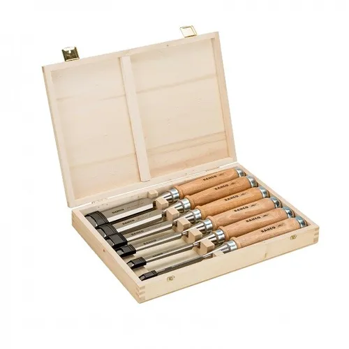 Bahco Stechbeitel 425-083, 6-teiliges Set im Holzkasten - Stech- & Hohlbeitel Set mit 6 hochwertigen Beiteln (6-32mm) aus gehärtetem Qualitätsstahl, ideal für präzise Holzarbeiten. Inklusive praktischer Aufbewahrung im Holzkasten.
