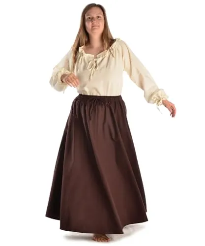 HEMAD Mittelalter Rock Duzabel aus Reiner Baumwolle Braun S/M - Damenrock im geschichtstreuen Design, aus reiner Baumwolle, mit verstellbarem Gummizug für optimale Passform und maximalen Komfort.