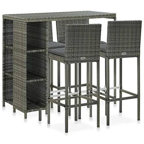vidaXL Gartenbar Set 5-TLG. mit Kissen - Barset für die Terrasse, wetterbeständig und pflegeleicht, ideal für entspannte Abende im Garten oder auf dem Balkon.