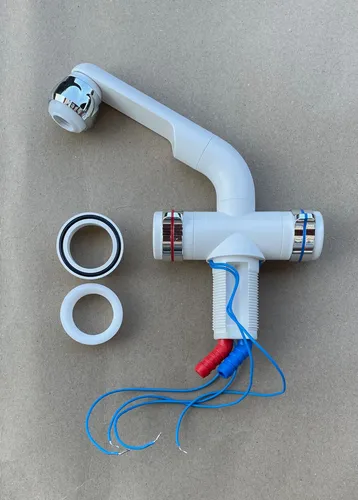 Wasserhahn Mischer COMPACT Mischbatterie in weiß/silber kalt/warm 300f558-1 NEU