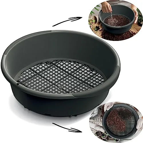 botle Gartensieb Sieb aus Kunststoff Sieblochgröße 10 mm (DxH) 37cmx10,4cm Anthrazit Rund manuelle Verstellung des Siebeinsatzes für Sand und Kompost