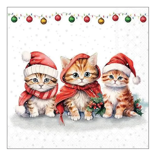 Servietten Weihnachten Katzen in Weihnachtskostüme als Tischdeko. Papierservietten mit Motiv. Auch für Decoupage und Serviettentechnik 33x33cm 20