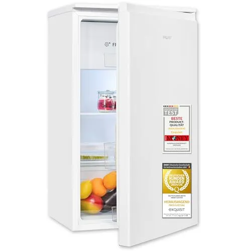 Exquisit Kühlschrank mit Gefrierfach KS5117-3-010E - Kühlschrank mit 82 Litern, 3-Sterne-Gefrierfach und extrem leisen 38 dB – perfekt für kleine Küchen oder Büros. Energieeffizient mit nur 124,83 kWh/Jahr.