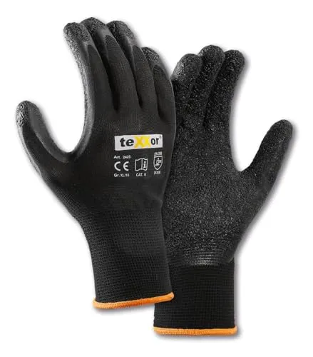  teXXor Handschuhe Polyester-Strickhandschuhe Latex BESCHICHTET 12 x schwarz/schwarz L/9 12 Paar