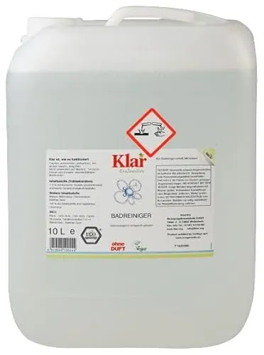 Klar Badreiniger 10 l Kanister - Umweltfreundlicher Allzweckreiniger für das gesamte Bad ohne Duft - Effektiv gegen Kalk, Seifenreste etc., Vegan