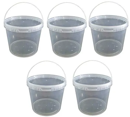 Liter Eimer mit Deckel transparent, stapelbarerer Milch-/Vorratseimer, Honigeimer Kunststoffeimer mit Lebensmittelfreigabe, Lebensmittelechte Behälter, Leereimer für Mehl, Wassereimer, 5 Stück 5 x 10