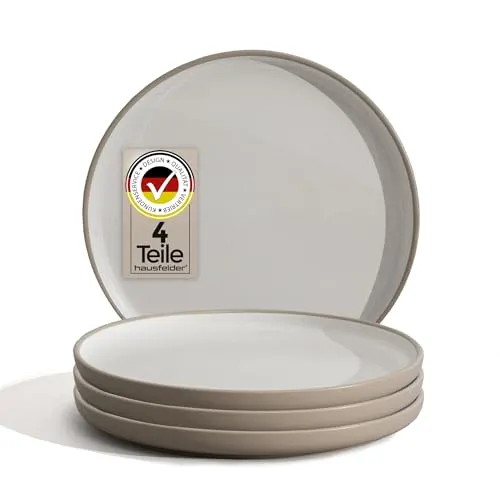 Hausfelder Dining Steingut Teller Set Geschirrset – 4 Speiseteller groß 27 cm, Essteller für 4 Personen, spülmaschinenfest (Nordic Sand, Große Teller (4x)