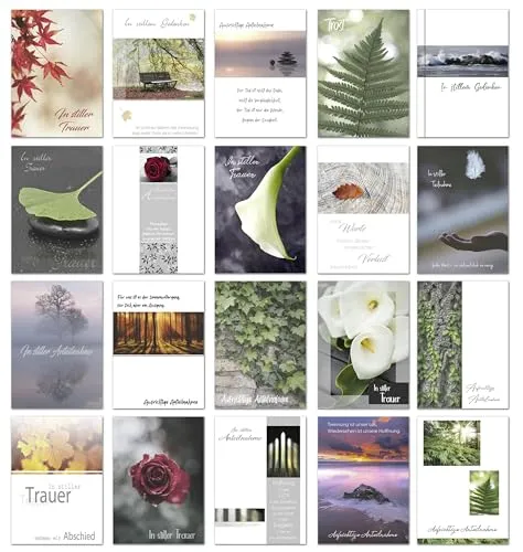 Edition Seidel Set 20 Premium Trauerkarten mit Umschlag. Beileidskarten Beileidskarte Trauerkarte Spruch Sprüche Doppelkarten Klappkarten Anteilnahme Beileid (SW02)