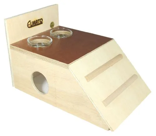 Elmato 12847 Snackbar Nagerhaus mit Futterplatz, inkl. 2 Glaßnäpfe, 25x15x10cm