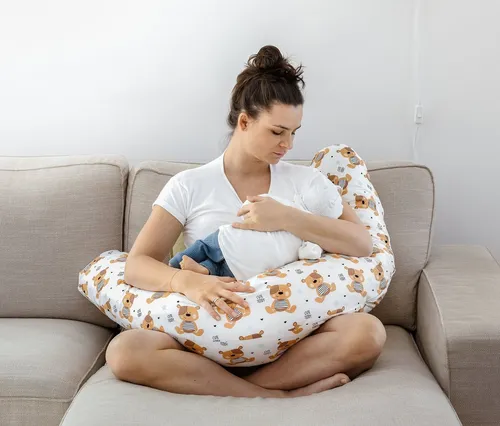 Loolay Stillkissen Baumwolle LUX - Cute TEDDY - Stillkissen für Schwangere und Seitenschläfer, gefüllt mit 1A Füllung und 100% Bio-Baumwolle. Ideal als super Babyg Geschenk und für erholsamen Schlaf.