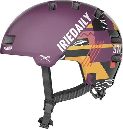 ABUS Fahrradhelm SKURB ACE, Iriedaily plum - Fahrradhelm mit In-Mold-Technologie, UV-beständiger Außenschale und komfortablem Drehrad-Verstellsystem. Ideal für Radsportler, die Sicherheit und Stil schätzen.