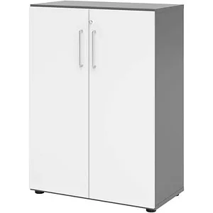Hammerbacher Aktenschrank Serie 9 - abschließbar, 80x110x42cm, Holz in Weiß/Graphit - Büroschränke mit hochwertiger Holzausführung, abschließbar und ideal für die sichere Aufbewahrung von Unterlagen, 2 höhenverstellbare Fachböden für optimale Flexibilität.