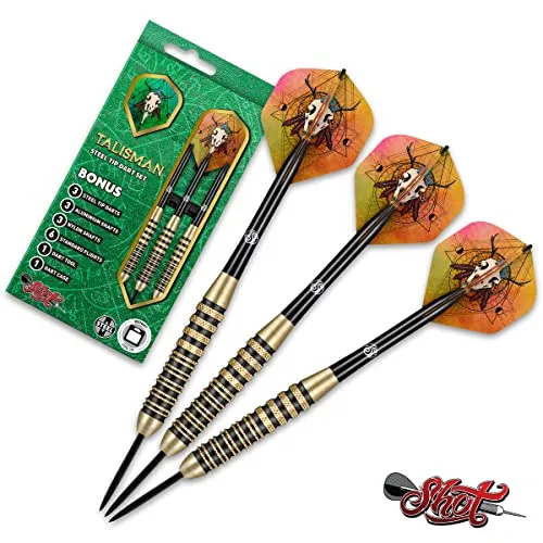 Shot! Darts Talisman-Steel Tip Dart Set-24gm-Centre Weighted-Steel Barrels