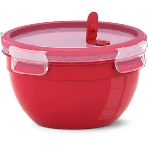 Emsa Mikrowellengeschirr Clip und Micro, rot, aus Kunststoff, Dose rund, mit Dampfventil, 1,1 Liter