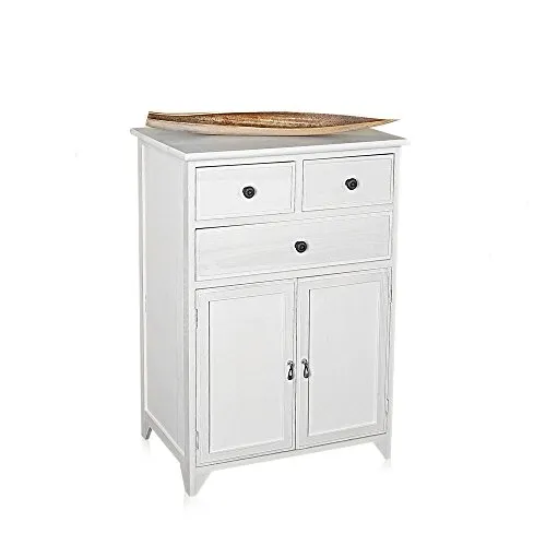 Melko Sideboard 2-türig Weiß - Elegantes Kommode im Shabby Chic Design aus Holz – ideal als Anrichte oder Kleiderschrank mit nostalgischem Antik-Look und viel Stauraum.