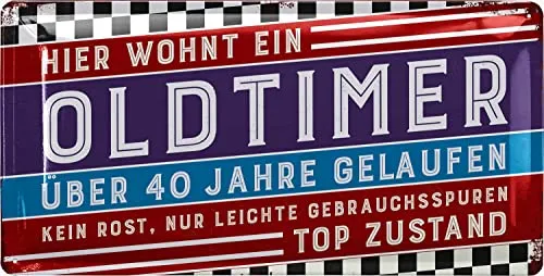 LANOLU Retro Blechschild 40 Geburtstag Schild - 40 JAHRE OLDTIMER - Alternative zur Geburtstagskarte 40 - witziges Geschenk 40 Geburtstag Mann - Metallschild, 17x34cm