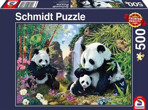 SCHMIDT - 500-Teile-Puzzle Die Panda-Familie am Wasserfall -  - SCM57380
