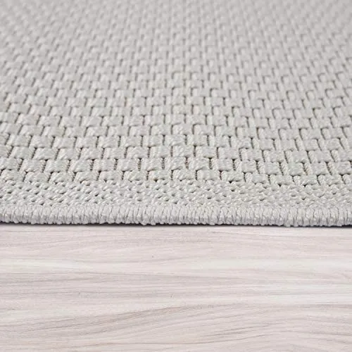 TT Home In-& Outdoorteppich Terrasse Küche Balkon Wetterbeständig Modern Unifarben, Farbe: Elfenbein, Größe:160 cm Rund