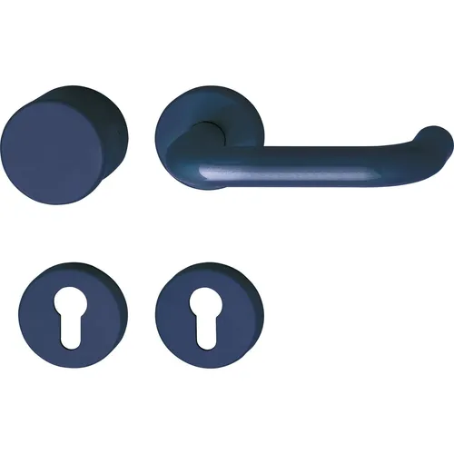 HEWI Objekt und Feuerschutz Wechselgarnitur 111.23 R/122.23 - stahlblau - Türsicherungen mit selbstschneidenden Gewindeschrauben, ideal für sichere und langlebige Türlösungen in öffentlichen Gebäuden.