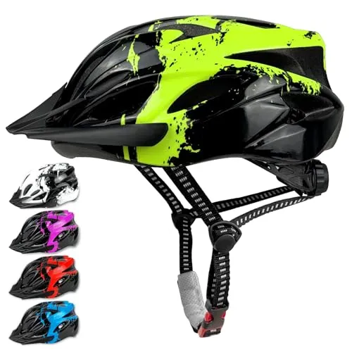 LeapBeast Fahrradhelm Kinder, Verstellbarer Kinderhelm für Jungen und Mädchen im Alter von 3-13 Jahren, Mehrere Belüftungen Helm, Multisport-Kinderhelm mit Visier, Schutzhelm (Grün, S (50-55cm))