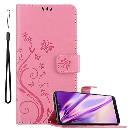 Cadorabo Hülle kompatibel mit Huawei P20 PRO / P20 Plus Blumen Design aus Kunst Leder Flip Klappbare Magnetische [Kartenfächern] Cover Hülle für Huawei P20 PRO / P20 Plus Tasche in Rosa