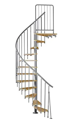Spindeltreppe ATRIUM Presto, grau, Geschosshöhe 271,4-313,5 cm, Durchmesser 120 cm, mit Holzstufen aus Buche