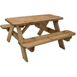 Kindersitzgruppe mit Tisch und 2 Bänken, braun imprägniert - Kinderzimmermöbel für bis zu 4 Kinder! Die stabile und sichere Sitzgruppe mit bequemer Sitzhöhe von 29 cm ist ideal für drinnen und draußen, perfekt für Teepartys oder Spielabende.