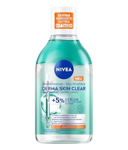Produktbild NIVEA Derma Skin Clear Mizellenwasser(400 ml), sanfte Gesichtsreinigung mit Niacinamid, Make-up Entferner für effektive Reinigung