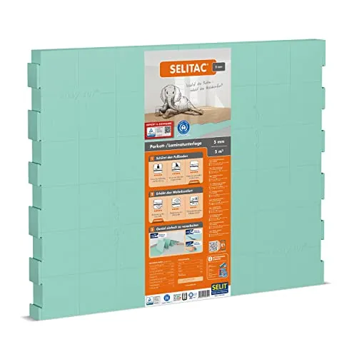 SELITAC 5 mm - Verlegeunterlage für Parkett und Laminat (5 m²) - Fußbodenunterlage mit hoher Wärmedämmung, ideal für fußkalte Böden und zur Trittschallminderung in Etagenwohnungen – optimal für die schwimmende Verlegung von Parkett und Laminat.