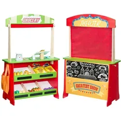 VEVOR 2-in-1 Puppentheater und Kaufmannsladen - Spielmöbelzubehör für Kinder ab 3 Jahren, fördert Kreativität und Rollenspielspaß mit hochwertigem Holz und integrierter Tafel.