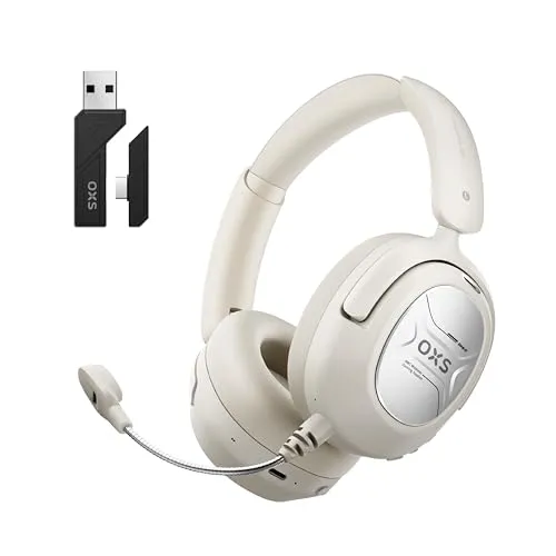 OXS Storm A2 kabelloses Gaming-Headset, Aktive Geräuschunterdrückung, 2,4 GHz Niedrige Latenz & Bluetooth 5.4, Duale EQ-Modi, 70 Stunden Akkulaufzeit, für PC, PS4, PS5, Switch und Handy, Weiß