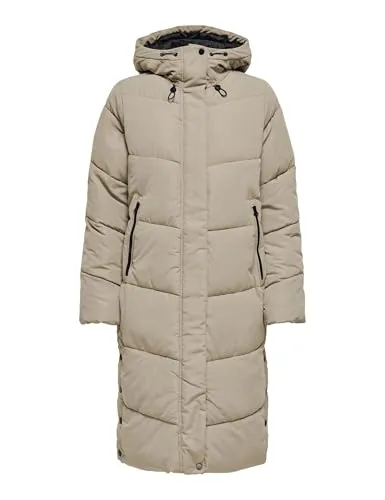 ONLY Damen Onlmaggi Life Long Puffer Cc OTW, Silver Mink, m - Funktionsjacken, stylische Pufferjacke mit Kapuze und langem Arm, perfekt für kalte Tage und modische Akzente.