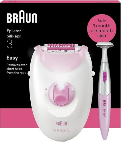 Braun Epilierer Silk-épil 3 SE3-202 mit Bikini-Trimmer - Erlebe langanhaltend glatte Haut mit dem Braun Silk·épil 3. Der praktische Epilierer sorgt für eine einfache Anwendung und ermöglicht eine komfortable Nutzung. Inklusive Bikini-Trimmer für gezielte Pflege.
