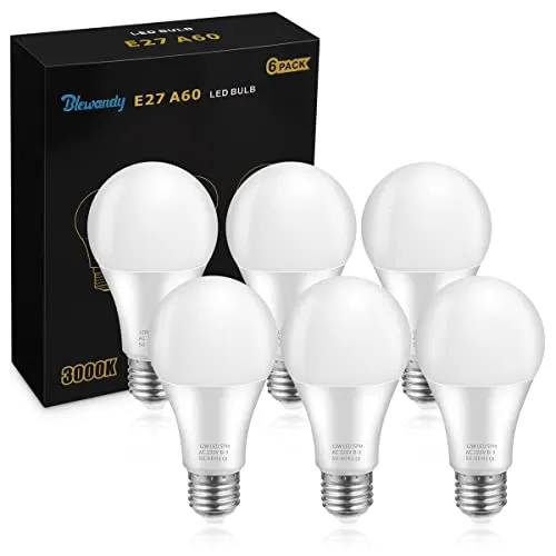 Blewandy E27 LED Warmweiss 12W Ersatz 100W Halogen, 1200 Lumen A60 LED Birne, 3000 Kelvin Warmweiß 280° Abstrahlwinkel Glühbirne, Nicht Dimmbar Kein Flackern Energiesparlampe, 6 Stück