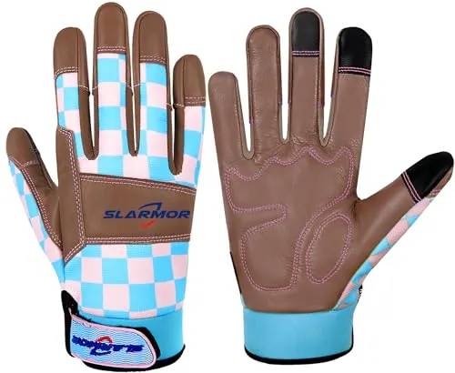 SLARMOR Gartenhandschuhe-Damen, Dornenfeste-Rindsleder-Arbeitshandschuhe-für-Rosen & Garten, Atmungsaktive Sicherheitshandschuhe mit Touchscreen Funktion (L)