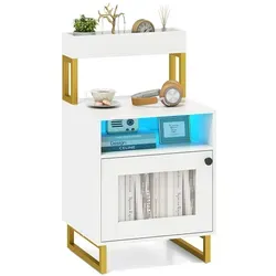 COSTWAY Nachttisch mit LED und Schrank, weiß