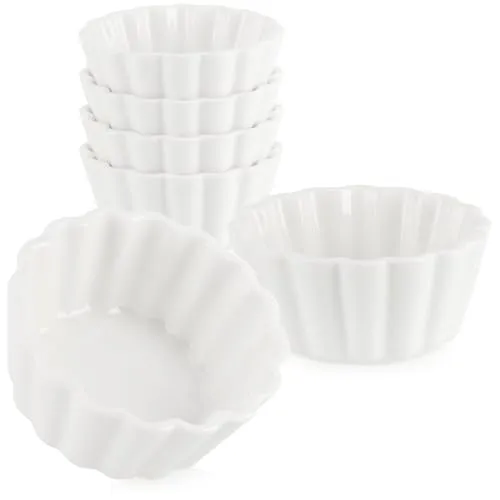 com-four® 6-teiliges Servierset - kleine, weiße Servierschälchen - grob gerippte Keramikschälchen für Vor- und Nachspeisen - Amuse-Gueule-Set