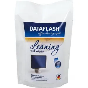 Dataflash Reinigungstücher cleaning wet wipes Refill, feucht, für Glas und Bildschirme, im Nachfüller, 100 Tücher
