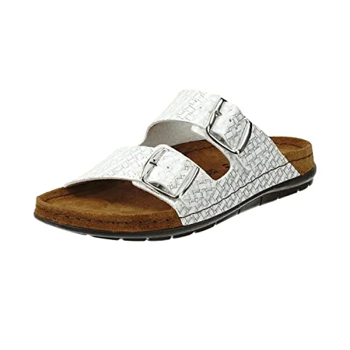 Rohde Damen Sandalen - Klassische Pantoletten in Silber - Pantoletten für Damen mit einem komfortablen Leder-Fußbett, ideal für den Sommer und Freizeit, flacher Absatz für entspanntes Tragen.