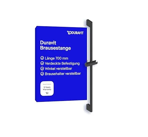 Duravit Universal Duschstange - Höhenverstellbare Brausestange in Schwarz Matt - Duscharmaturen mit verdeckter Befestigung für ein harmonisches Design. Höhenverstellbare Handbrausenhalterung und 700 mm Länge bieten maximalen Komfort.