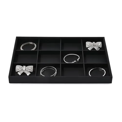 Oirlv Schwarz PU Leder 12 Gitter Schmuck Display Schmucktablett Zubehör Trinket Uhr/Ohrring/Ring Storage Organizer