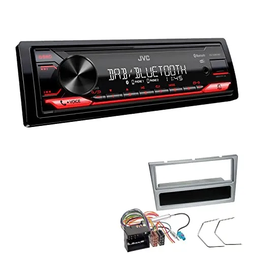 JVC KD-X282DBT 1-DIN Digital Autoradio DAB+ Bluetooth USB Einbauset passend für Opel Corsa C 2004-2006 matt Chrom