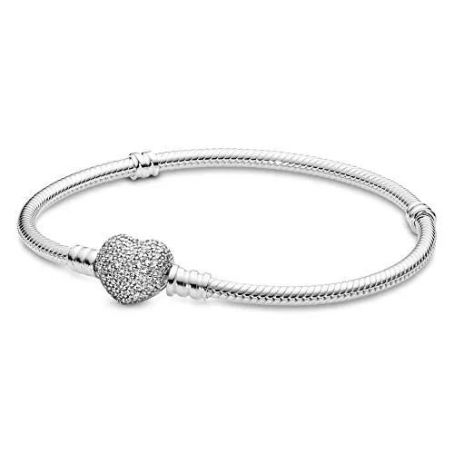 Pandora Armband 590727CZ-19: Elegantes Silber Herz Zirkonia Armband - Charm & Bead Trägerelemente für Damen, aus 925 Sterling Silber mit funkelnden Zirkonia, perfekt für besondere Anlässe oder als Geschenk.