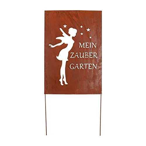UNUS Gartendeko Gartenstecker aus Edelrost Metall Garten Schild Zaubergarten 66x45,5 cm